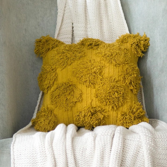 MUSTARD POMS CUSHION  Pillow COVER 18” - Picture 1 of 8